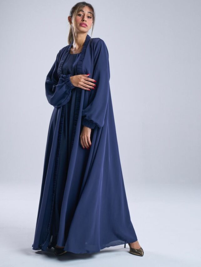 Gartered Abaya, Navy blue georgette materials