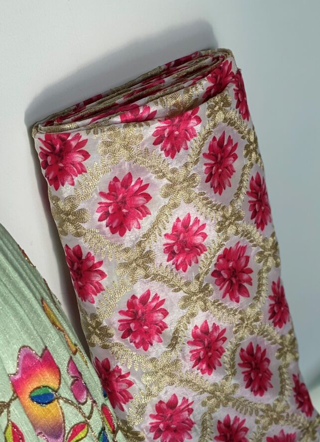 Floral Fabric with golden embroidery chiffon materials