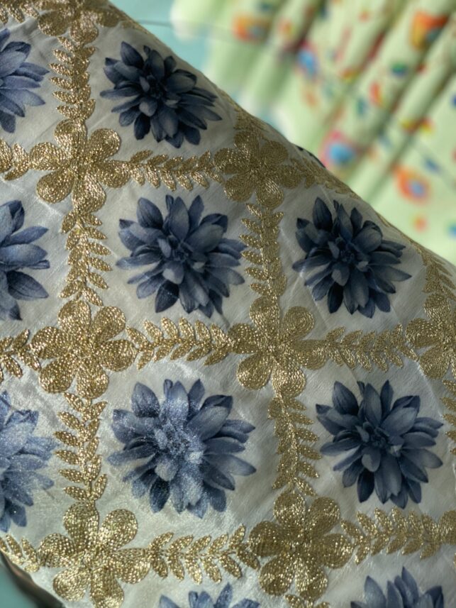 Floral Fabric, with golden embroidery and chiffon materials