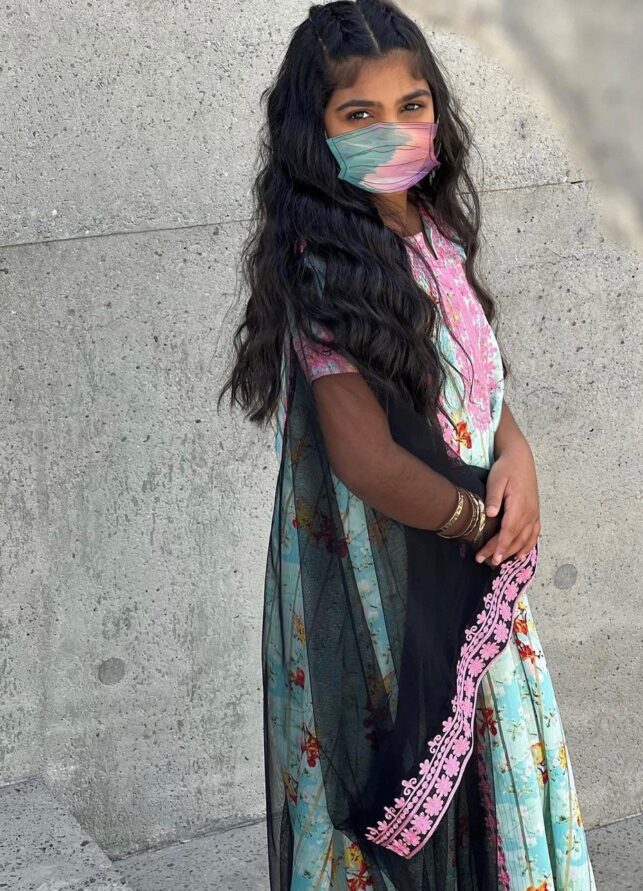 Girl's dress Ramadan Collection, cotton satin w/ chiffon materials, floral colors