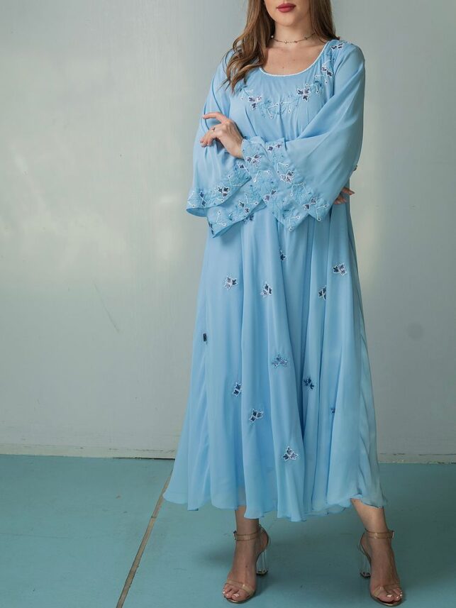 Bell dress w/ small flower embroidery all over the dress, chiffon materials