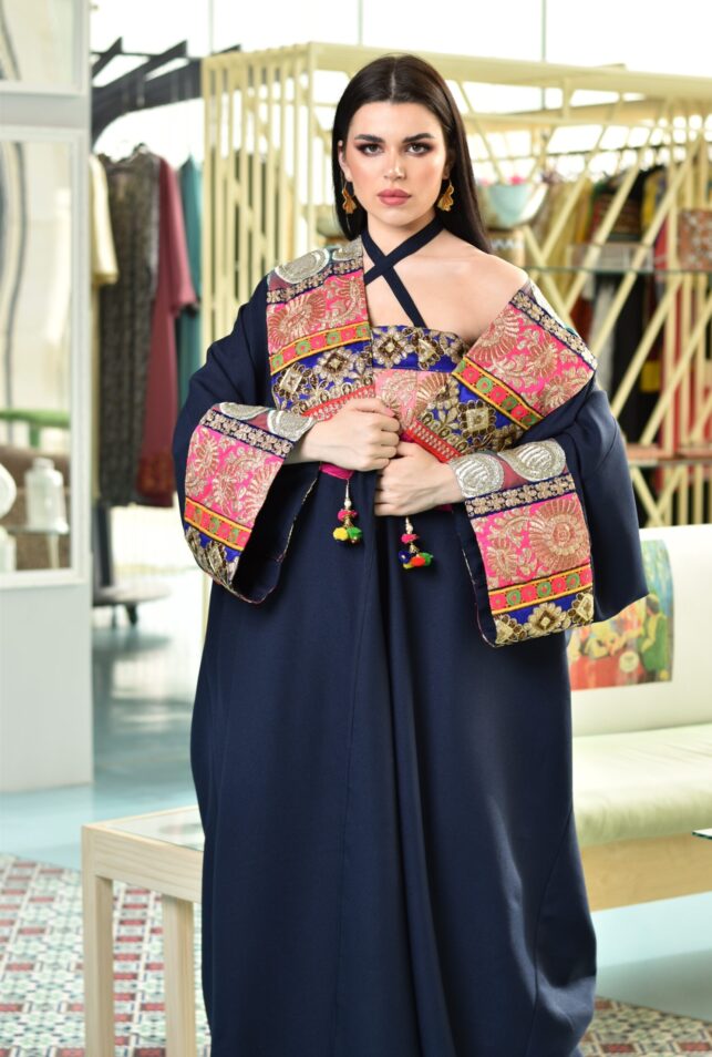Set of Bisht & Inner halter Dress w/ embroidery