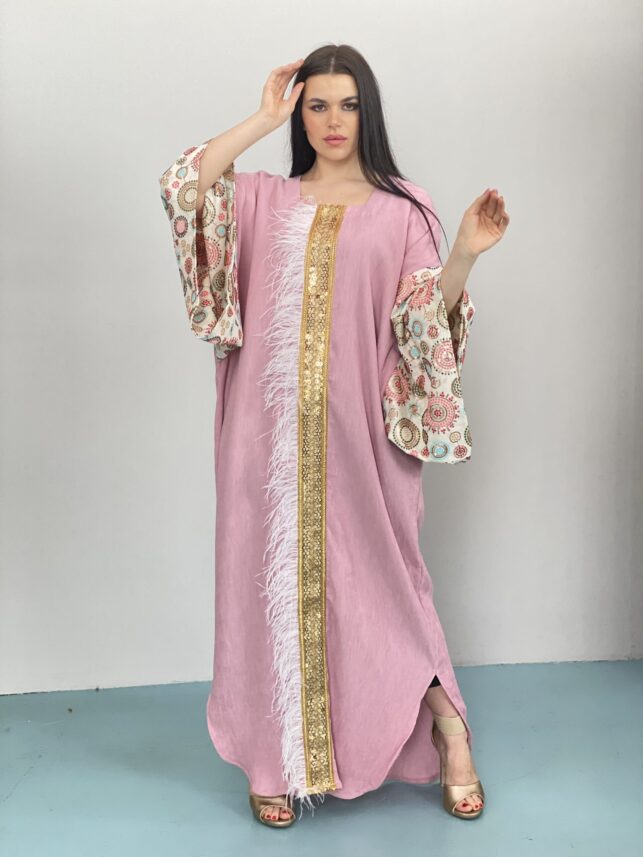 Qipao Dress (Japanese dress) w/ fur & beads