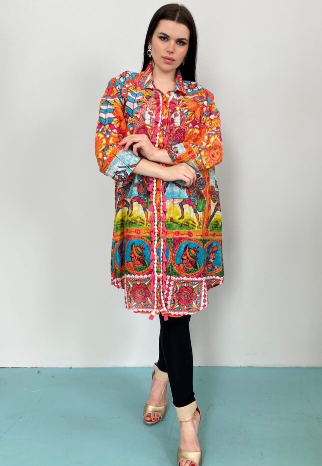 Floral 3/4 Short dress with embroidery