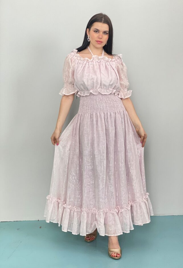 Off Shoulder long dress w/ haltered lace