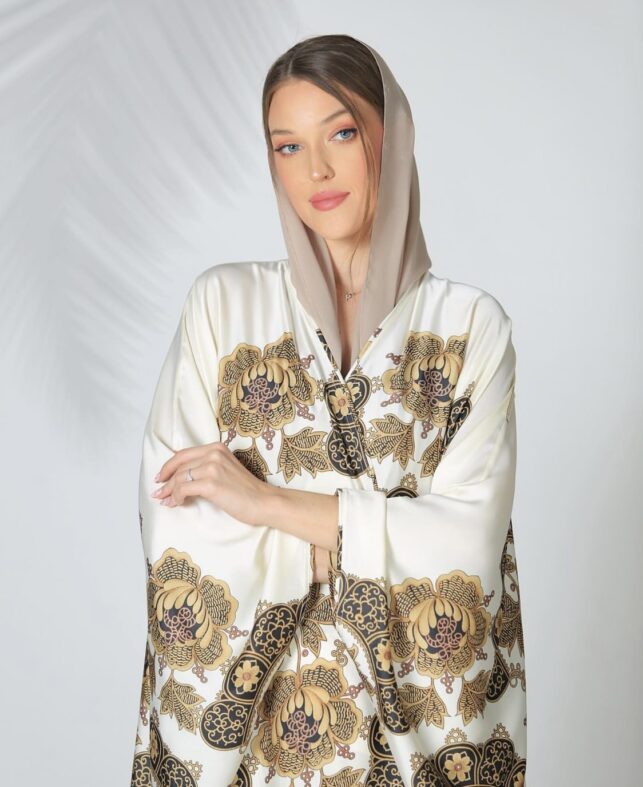 Modern cape style abaya w/ 100% pure silk materials