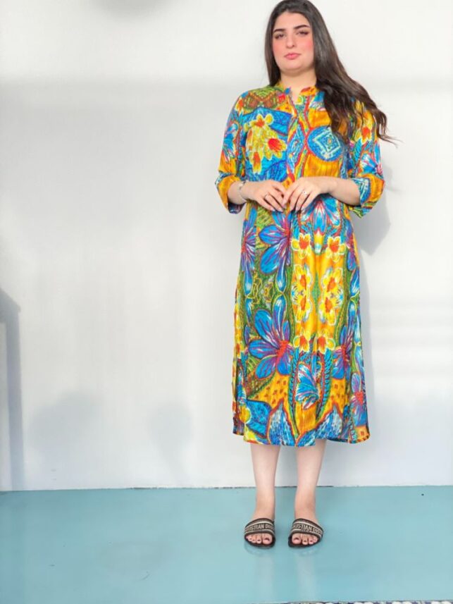 Summer printed dress with embroidery with cotton materials