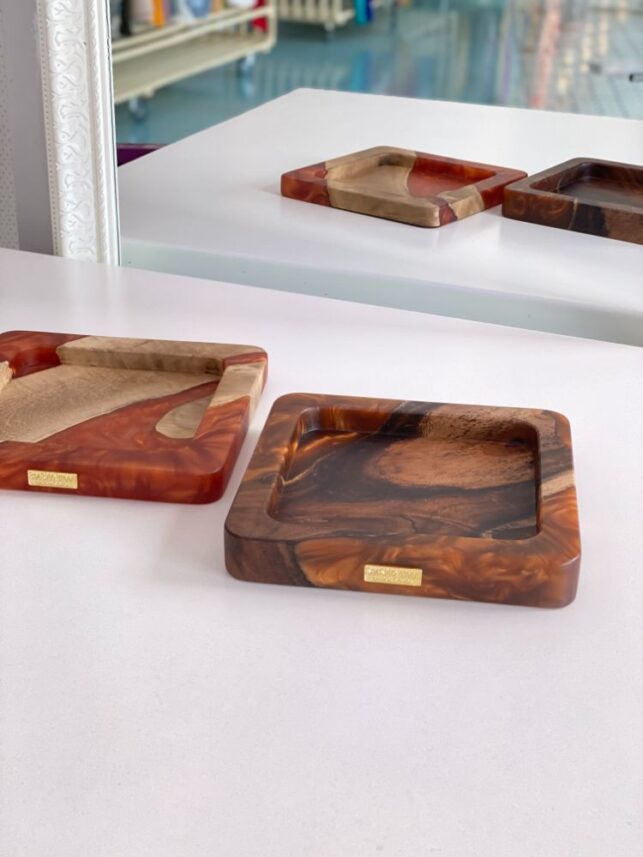 Square Wooden & ceramic tray