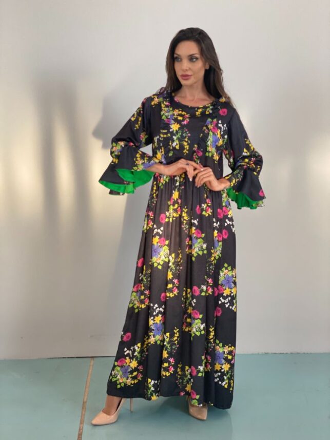 Long floral bell dress, georgette materials