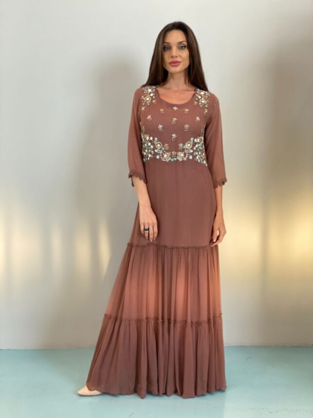 Fitted long dress beaded georgette materials