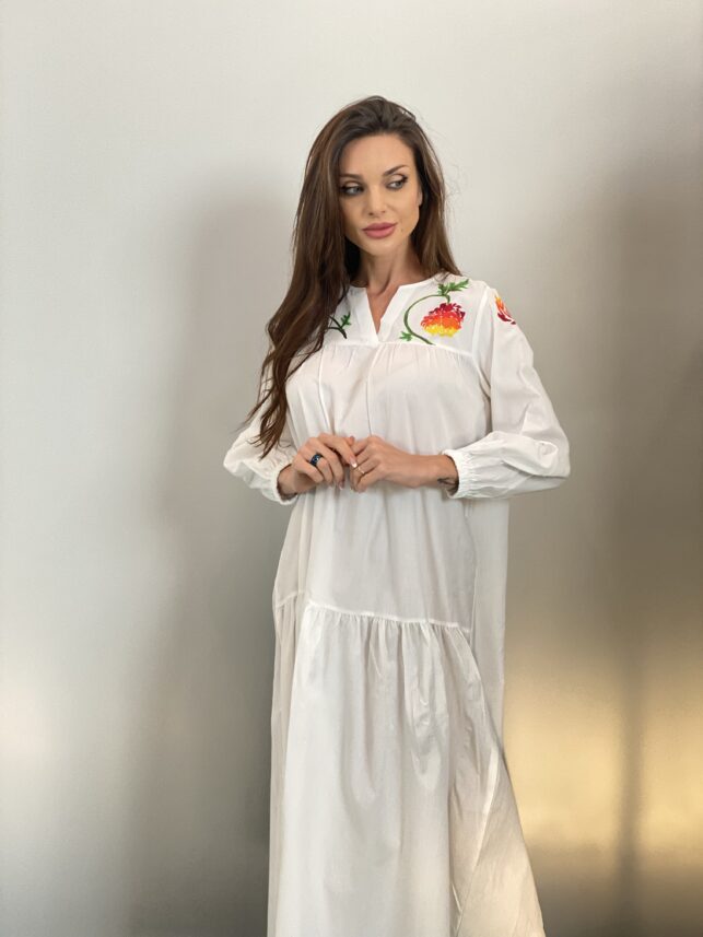 White painted dress, cotton materials
