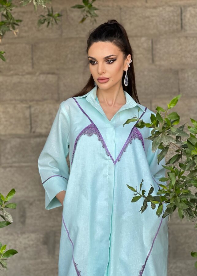 Collar long dress, Crepe materials