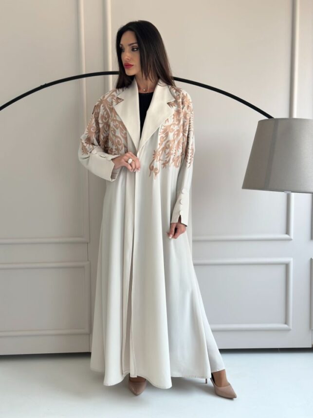 Collar embroidery abaya, fine crepe materials