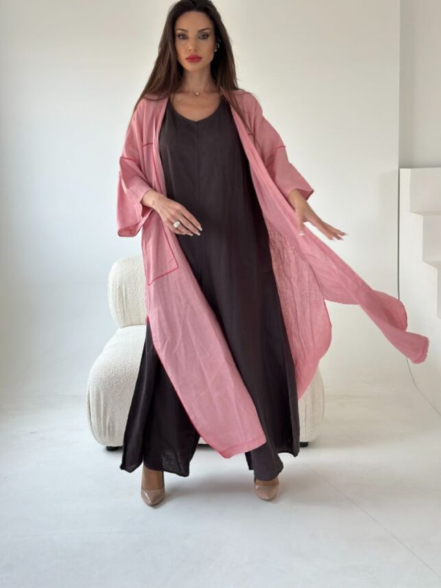 2pc. linen side slit cardigan & jumpsuit