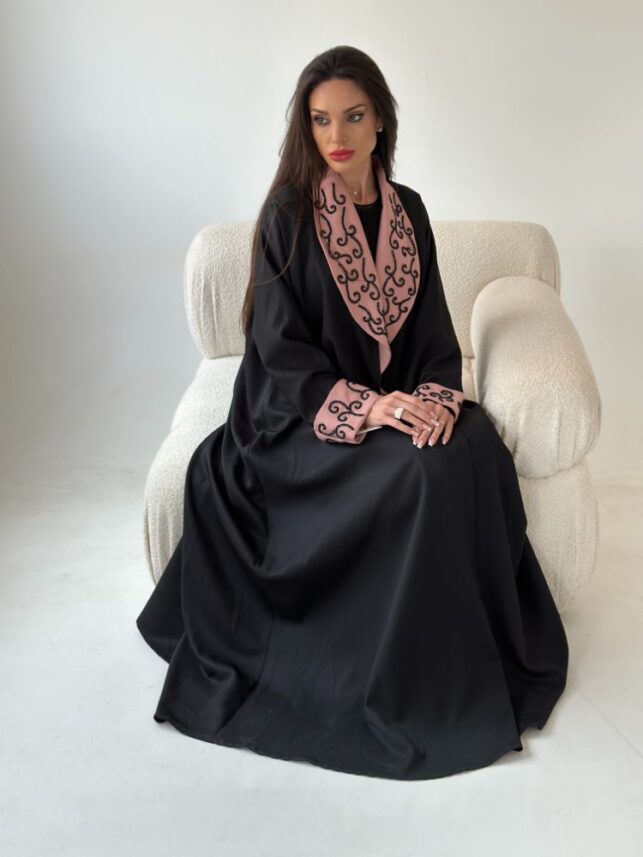 Collar beaded Abaya, crepe matrials