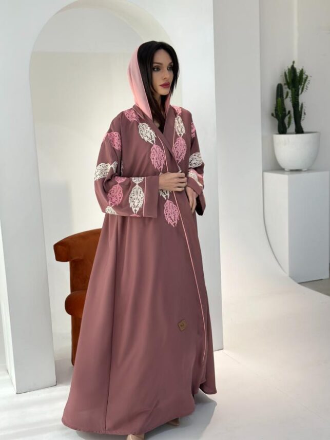 Leafy embroidery abaya, Fine crepe materials