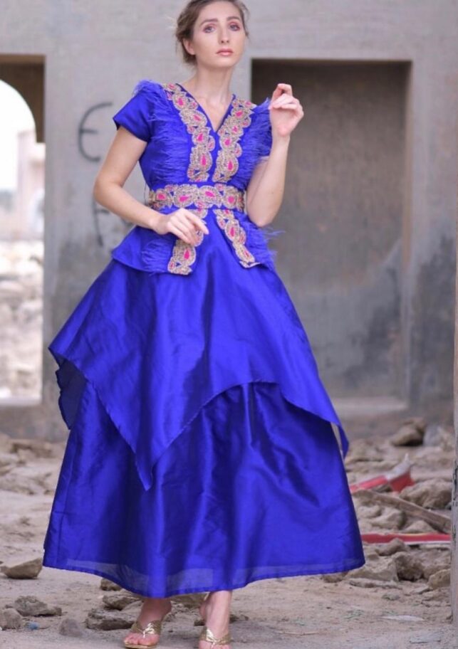 Ramadan dress with golden & pink embroidery, Nylon materials