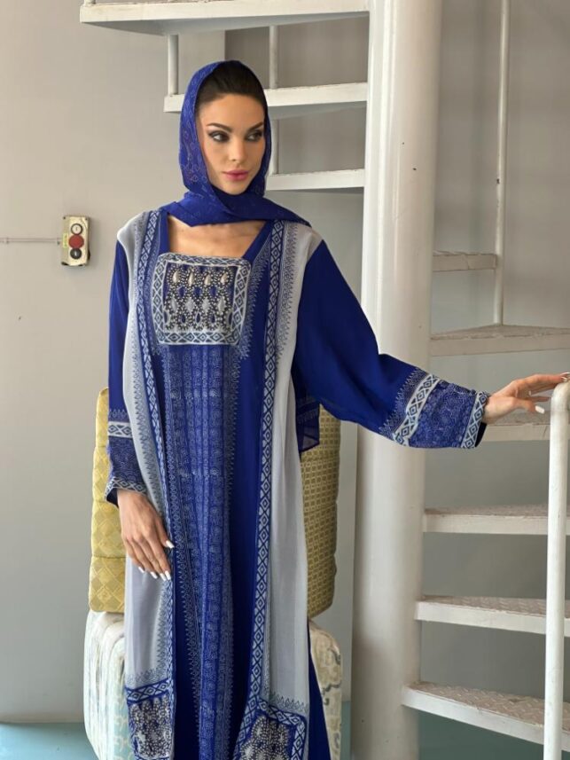 Colored combination jalabiya w/ colored scarf, chiffon materials