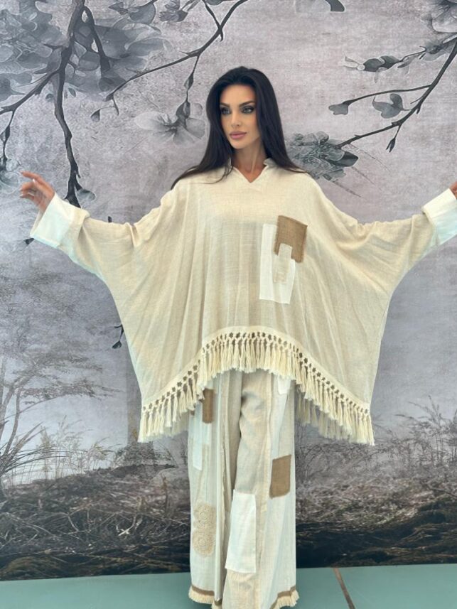 Top & Trousers with tasil, Linen materials