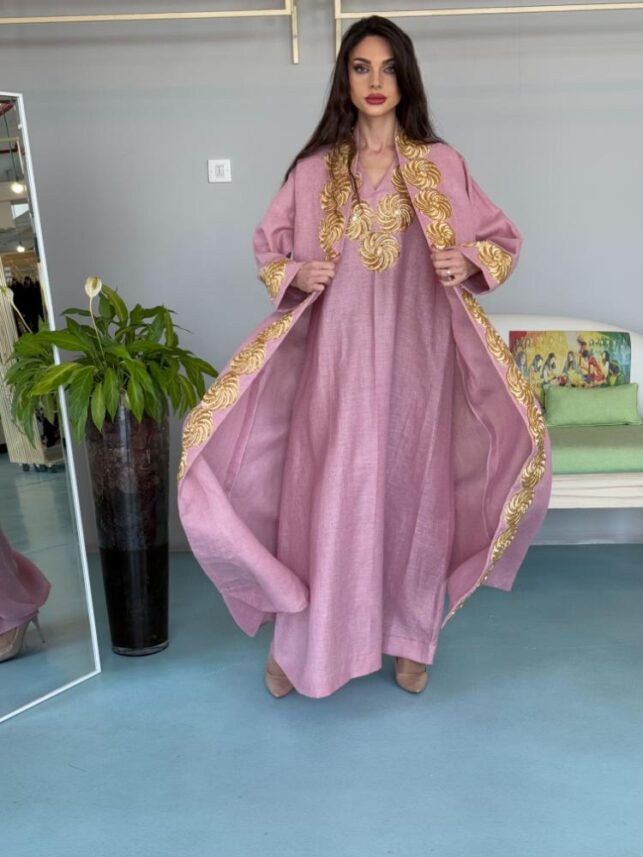 2pc. Moroccan dress w/ big golden beaded flower, Cotton materials