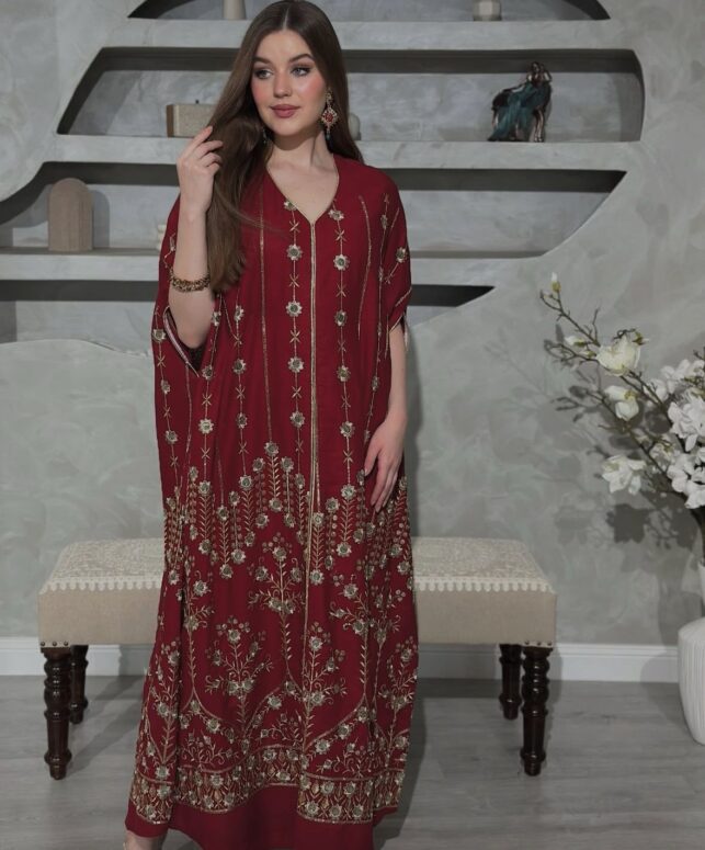 Ramadan Jalabiya w/ golden flower beads, Cotton Materials