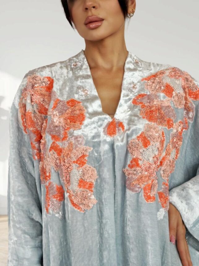 Dainty Jalabiya with design beads, Velvet Materials