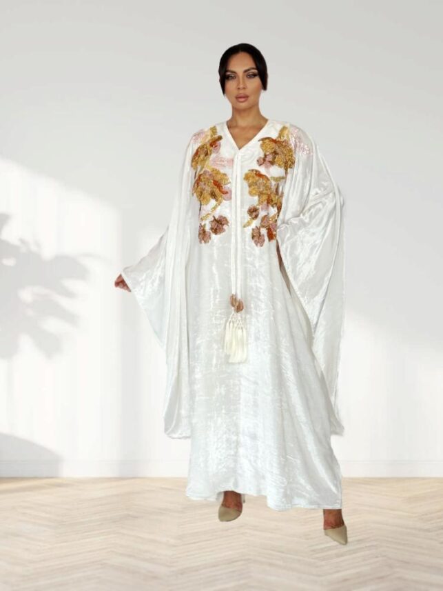 Dainty white Jalabiya Shape beads, Velvet Materials