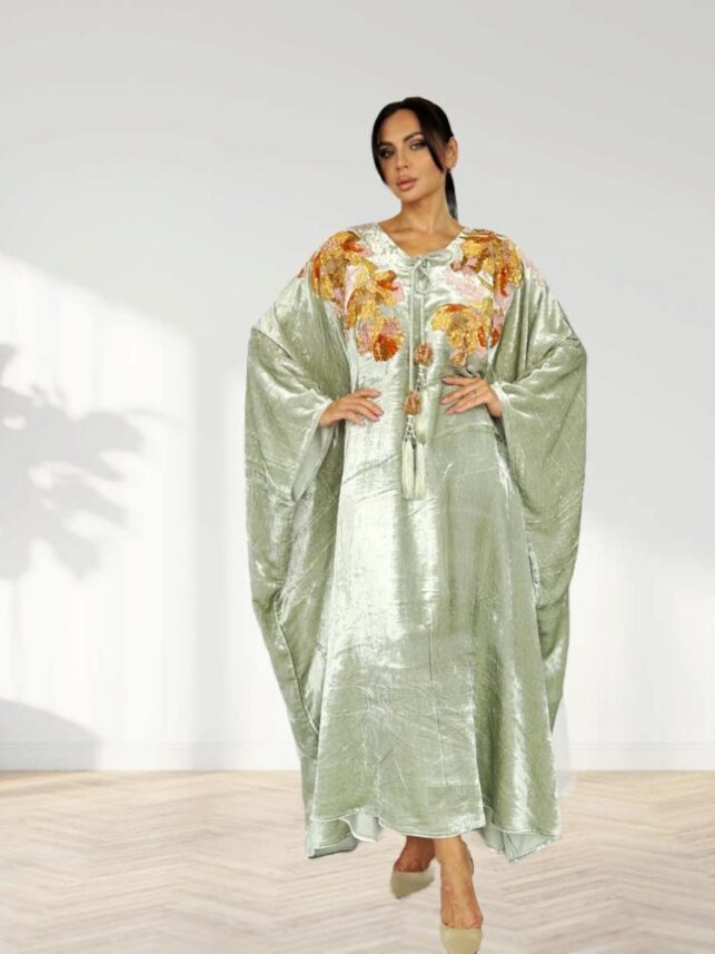 Velvet jalabiya with full beaded design, Velvet Materials